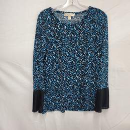 Michael Kors WM's Turquoise & Black Print Blouse Top Size M