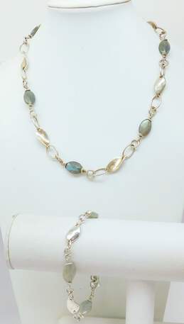Cecile Jeanne 925 Sterling Silver Labradorite Necklace & Bracelet 44.0g