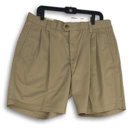 NWT Dockers Mens Tan Khaki Pleated Slash Pocket Chino Shorts Size 38