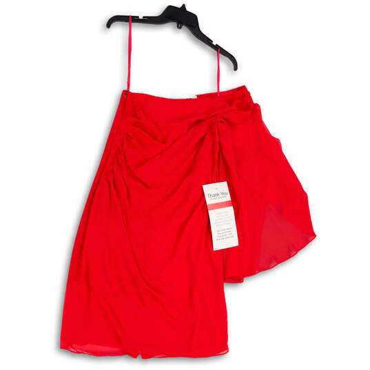 NWT Womens Red Side Zip Asymmetrical Off The Shoulder Mini Dress Size 14 image number 4