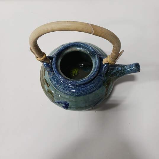 Blue Ceramic Teapot With Wooden Handle (Made By Local Artist In Pagosa Springs, CO) image number 2