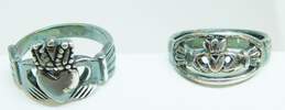 Artisan 925 Modernist Concave Pendant Necklace Celtic Knot Chain Bracelet & Claddagh Band Rings 36g alternative image