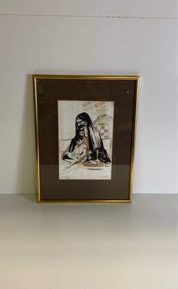 Mother Wife Child Dubai Watercolor of Portrait by Ismail Signed. 1979