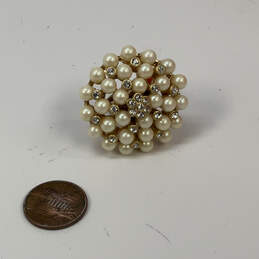 Designer Stella & Dot Gold-Tone Pearl And Rhinestone Floral Elegant Ring