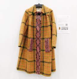 Women's Miu Miu Multicolor Virgin Wool Button Up Coat Size 40
