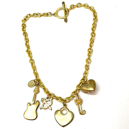 Designer Juicy Couture Gold-Tone Chain Toggle Clasp Multiple Charm Necklace image number 3