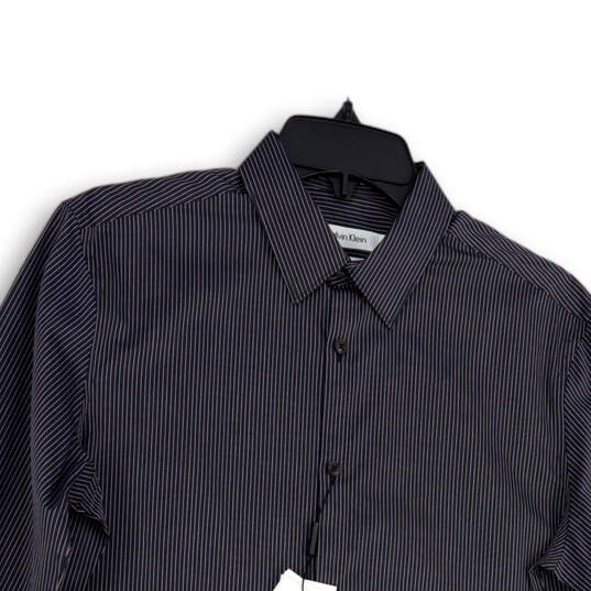 NWT Mens Gray White Striped Long Sleeve Collared Button-Up Shirt Size Small image number 3