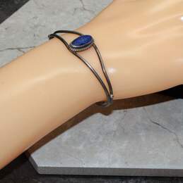 Artisan LK Signed Sterling Silver Blue Accent Cuff Bracelet - 8.8g
