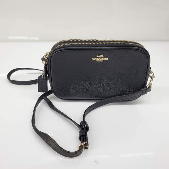 Coach Sadie Black Pebbled Leather Double Zip Small Crossbody Clutch Bag image number 1