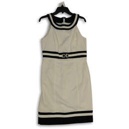 Womens White Black Halter Neck Sleeveless Back Zip Mini Dress Size 10