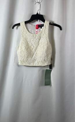 NWT My Michelle Womens White Floral Lace Back Zip Sleeveless Cropped Tank Size 7
