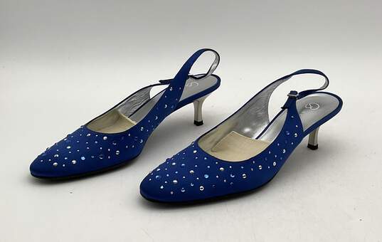 St. John Women's Size 7.5 Blue Suede Jeweled Heels With Box image number 3