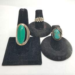 C.J. Sterling Silver Turquoise Malachite Sz 5.75-9.5 Ring Bundle 2pcs. 13.7g