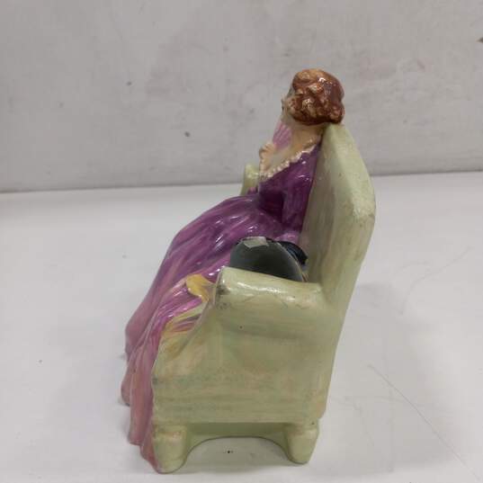 Vintage Signed Woman in Purple Dress & Hat on Sofa Figurine image number 2