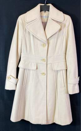 Kenneth Cole Womens Beige Collared Long Sleeve Single Breasted Pea Coat Size 2