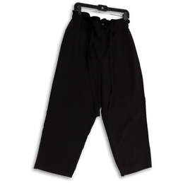 Womens Black Elastic Waist Pull-On Straight Leg Cropped Pants Size 12