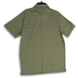 Mens Green Striped Spread Collar Short Sleeve Polo Shirt Size Large alternative image