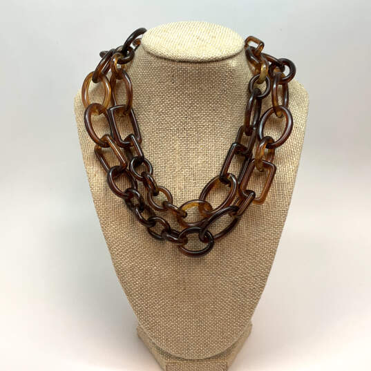 Designer J. Crew Gold-Tone Brown Fashionable Large Link Chain Necklace image number 1
