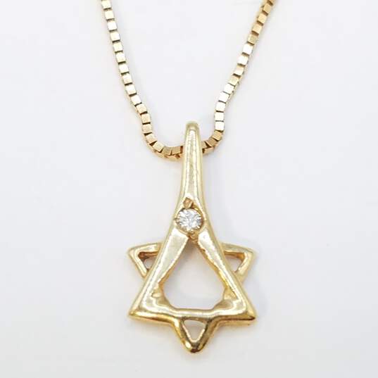14K Gold Star Of David Diamond Pendant On Box Chain 15in Necklace 2.6g image number 1