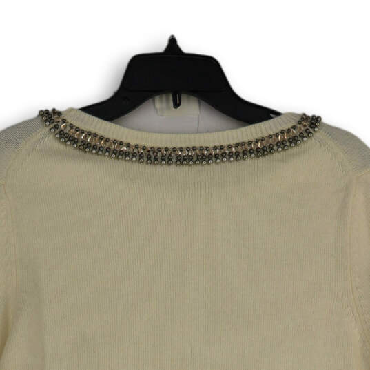 NWT Womens White Beaded Round Neck Long Sleeve Knit Pullover Sweater Sz XL image number 4