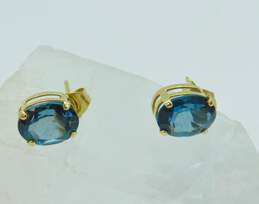 14K Yellow Gold Oval London Blue Topaz Stud Earrings 1.8g
