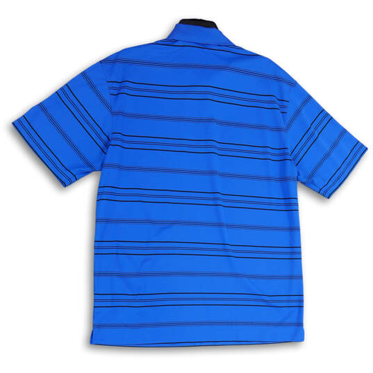 Mens Black Blue Striped Spread Collar Short Sleeve Golf Polo Shirt Size L image number 2