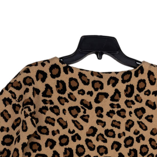 Womens Brown Leopard Print Long Sleeve Cropped Pullover Blouse Top Size XS image number 3
