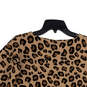 Womens Brown Leopard Print Long Sleeve Cropped Pullover Blouse Top Size XS image number 3