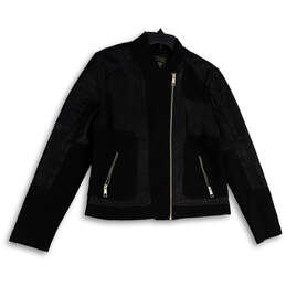 Womens Black Long Sleeve Pockets Full-Zip Motorcycle Jacket Size XL