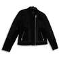 Womens Black Long Sleeve Pockets Full-Zip Motorcycle Jacket Size XL image number 1