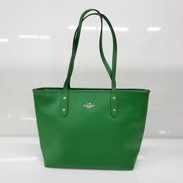 Coach City Zip Green Crossgrain Leather Tote Bag