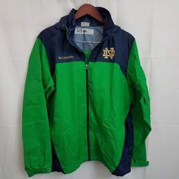 Columbia Notre Dame green and blue two toned waterproof jacket M