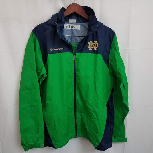 Columbia Notre Dame green and blue two toned waterproof jacket M image number 1