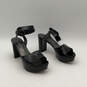 Womens Black Leather Open Toe Block Heel Ankle Strap Sandals Size 5.5 M image number 2