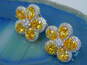 Joan Boyce Silver Tone Yellow & Clear Crystal Flower Clip Earrings 23.0g image number 1