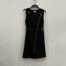 Womens Black Sleeveless Asymmetrical Zip Belted Sheath Dress Size 6