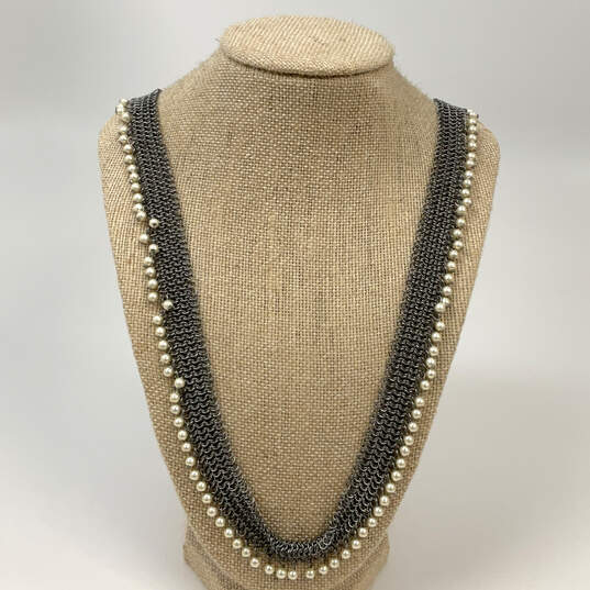 Designer J. Crew Silver-Tone Pearl Multi Strand Link Chain Necklace image number 1