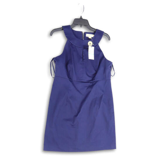 NWT Womens Blue Halter Neck Sleeveless Back Zip Shift Dress Size 8 image number 1