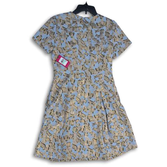 NWT Vince Camuto Womens Blue Gold Round Neck Short Sleeve A-Line Dress Size 8 image number 2