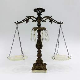 Vintage Brass Crystal Balance Scale Of Justice Hollywood Regency Marble Base