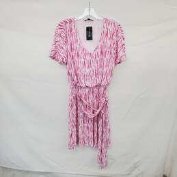 INC Pink & White Belted Lined Midi Dress WM Size M NWT