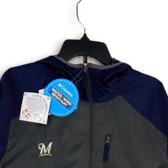 NWT Mens Gray Blue Long Sleeve Hooded Full-Zip Windbreaker Jacket Size M image number 3