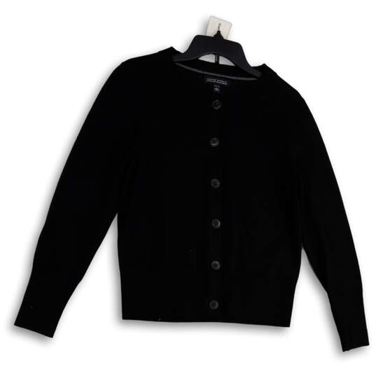 Womens Black Long Sleeve Tight-Knit Button Front Cardigan Sweater Size Large image number 1