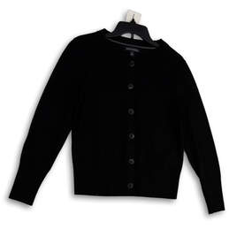 Womens Black Long Sleeve Tight-Knit Button Front Cardigan Sweater Size Large