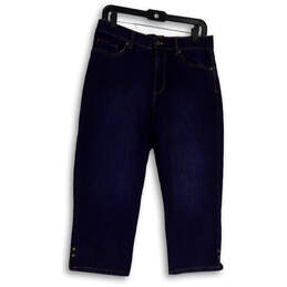 Womens Blue Denim Dark Wash Pockets Straight Leg Capri Jeans Size 10