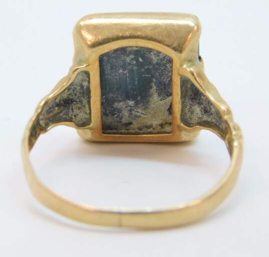 Vintage 10K Gold Carved Warrior Intaglio Hematite Rectangle Ring 3.2g image number 2