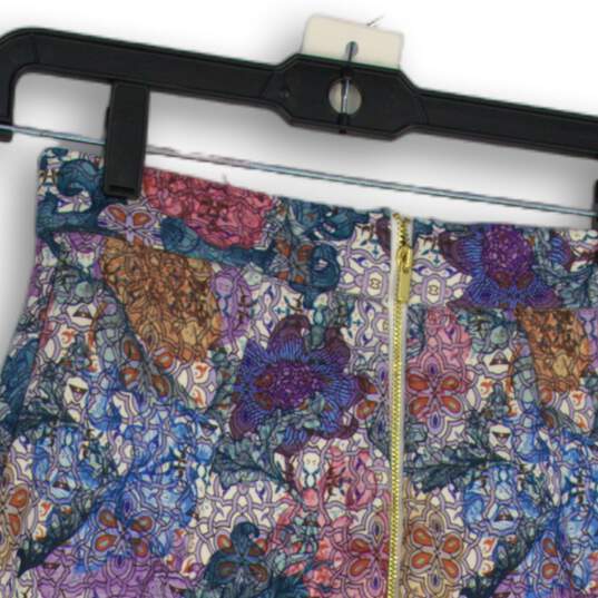 H&M Womens Purple Orange Floral Flat Front Zipper Pocket Mini Skirt Size 4 image number 4