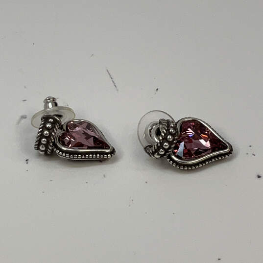 Designer Brighton Silver-Tone Engraved Pink Stone Reversible Drop Earrings image number 2