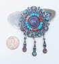 Taxco 925 Amethyst, Coral & Turquoise Circle Drop Brooch 22.5g image number 3