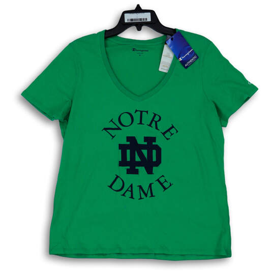 NWT Womens Green Short Sleeve Notre Dame V-Neck Pullover T-Shirt Size XL image number 1